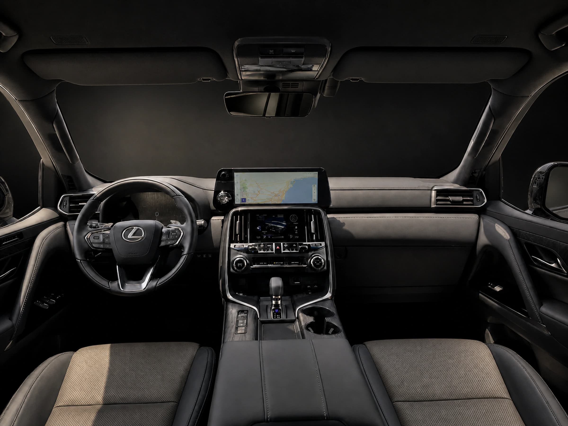 Lexus SUV cabin photographed in a dark automotive studio